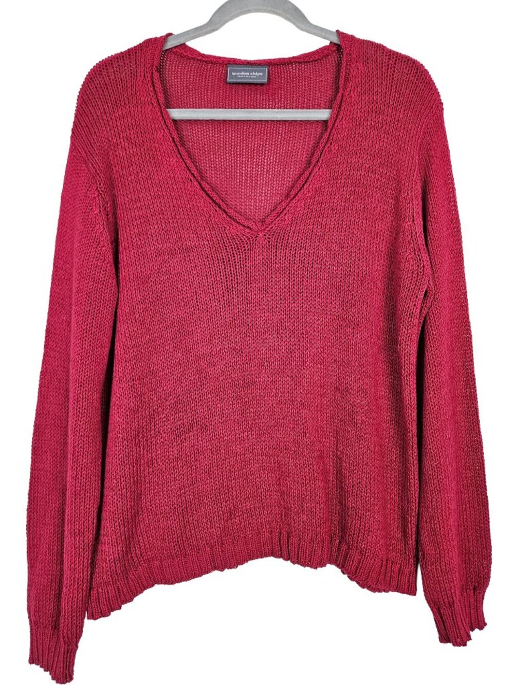 Wooden Ships Burgundy Red Cotton/Acrylic Blend V-Neck Sweater M/L
